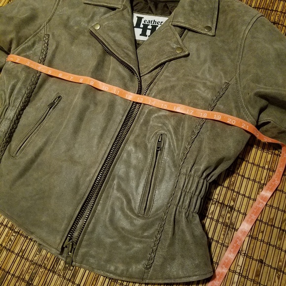 Leather biker jacket tan cream zip-out liner vintage XL - Picture 7 of 8